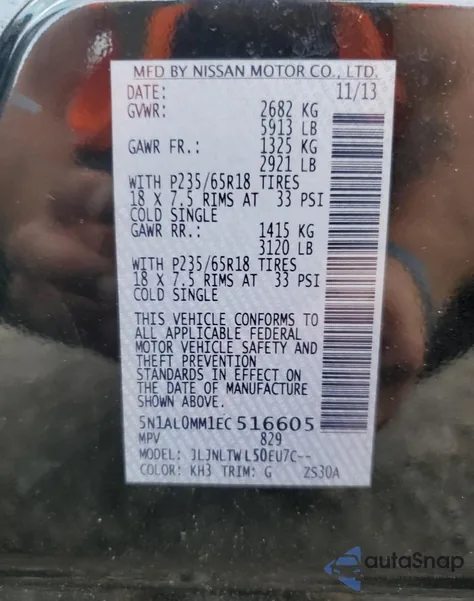 2014 Infiniti Qx60 z USA, uszkodzony, nr VIN 5N1AL0MM1EC516605